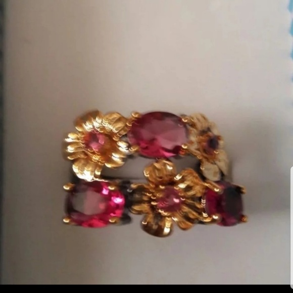 New Vintage style pink tourmaline flower ring - Picture 3 of 5